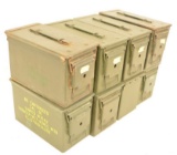 Lot Of Eight Metal Military Ammunition Boxes