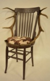Vintage Elk Antler Chair With Rivet Accents
