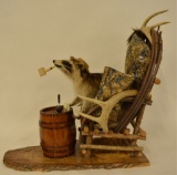 Full Body Grandpa Raccoon Sitting In Chair Display