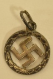 WWII German Swastika Wreath Silver Pendant Charm