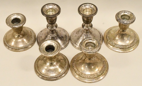 Lot Of 3 Sets Of Sterling Silver Candleholders
