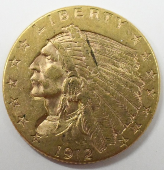 1912 $2.50 Indian Head Quarter Eagle Gold Coin