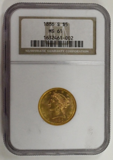 1886 $5 Liberty Head Half Eagle Gold Coin