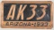 1933 Arizona Copper License Plate