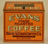 Vintage Tin Litho Evans Coffee Store Display Bin