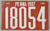 1907 Pennsylvania 5-Digit Porcelain License Plate