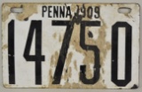 1909 Pennsylvania 5-Digit Porcelain License Plate