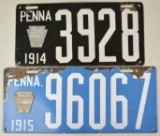 1914 & 1915 Pennsylvania Porcelain License Plates