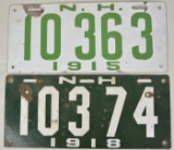 1915&1918 New Hampshire License Plate Lot Of 2
