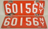 1912 New York Porcelain License Plate Matching Set