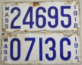 1912 &1914 Massachusetts Porcelain License Plates