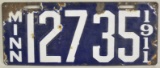 1911 Minnesota 5-Digit Porcelain License Plate