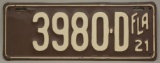 1921 Florida License Plate