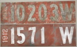 1912 Wisconsin License Plate Lot
