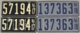 1917-1918 Illinois License Plate Matched Pair Sets
