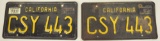1963-1969 California  License Plate Matching Set