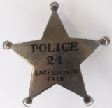 Early Obsolete Lake County Fair Police Badge