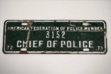 1973 Chief Of Police License Plate