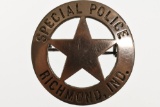 Obsolete Richmond Indiana Special Police Badge