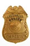 Obsolete Greenwood Indiana Police Captain Badge