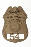 Named Obsolete Muncie Indiana Police Badge #54