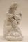 Mid Century White Ceramic Monkey With Drum Figure