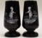 (2) Antique Black Amethyst Mary Gregory Vases