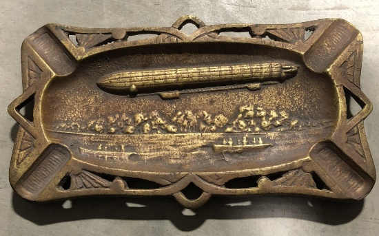 Antique Iron Zeppelin Airship Ashtray