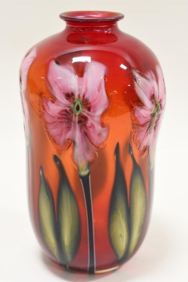 1990 Charles Lotton Multi Flora Art Glass Vase