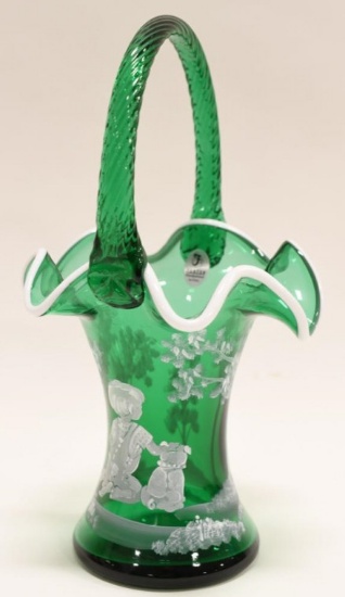 Fenton Mary Gregory Snow Crest Emerald Basket