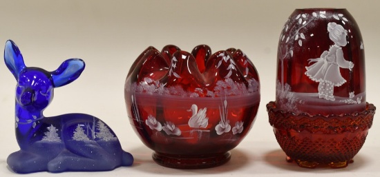 3 Pc. Fenton Mary Gregory Glass Items