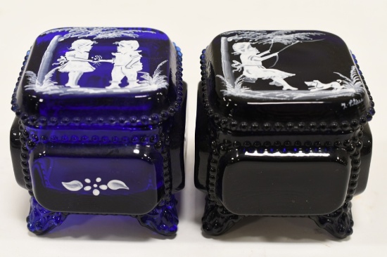 Pair Of Westmoreland Mary Gregory Trinket boxes