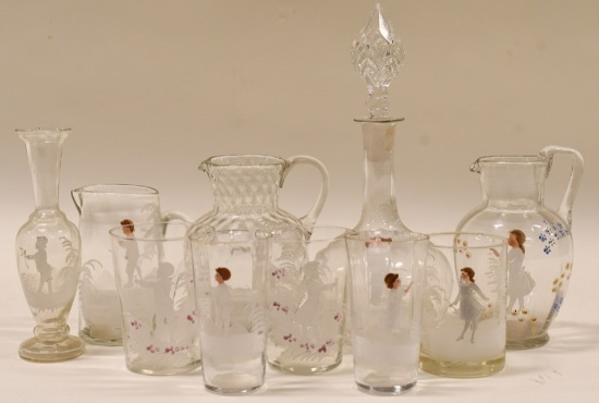 10pc. Antique Clear Mary Gregory Glass Items