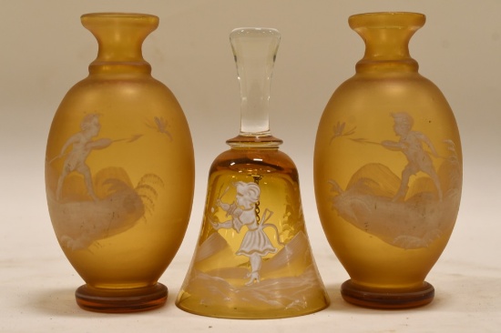 3pc. Antique Amber Mary Gregory Glass Items