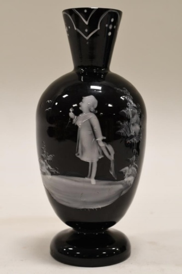 Antique Black Amethyst Mary Gregory Vase
