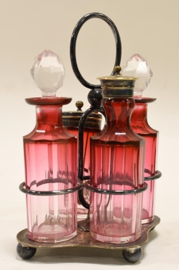 Victorian Cranberry Glass Caster Set