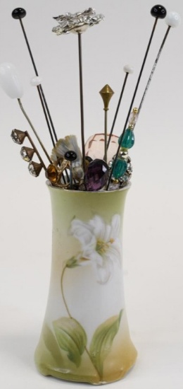 Lot Of 18 Victorian Hat Pins With Holder
