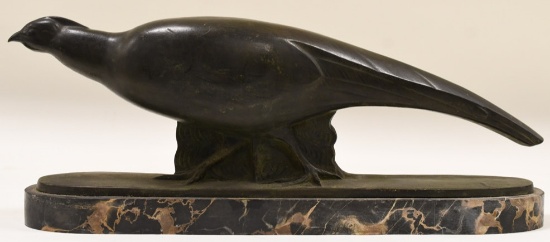 Raoul Lamourdedieu "Faisan Argente" Bronze Statue