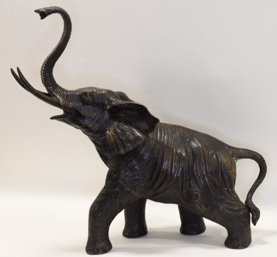 Large Bronze Finish Brass Elephant Statue