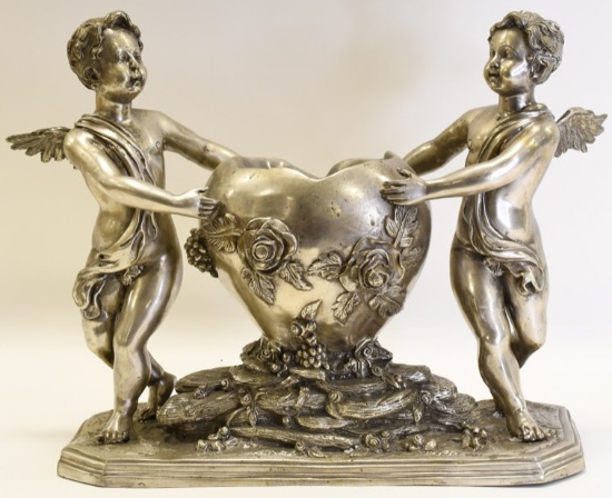 Vintage Silver Finish Cherub Heart Planter