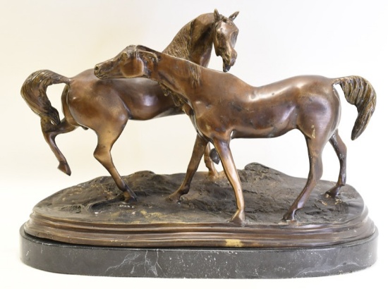 After P.J. Mene "L 'Accolde" Two Horses Bronze