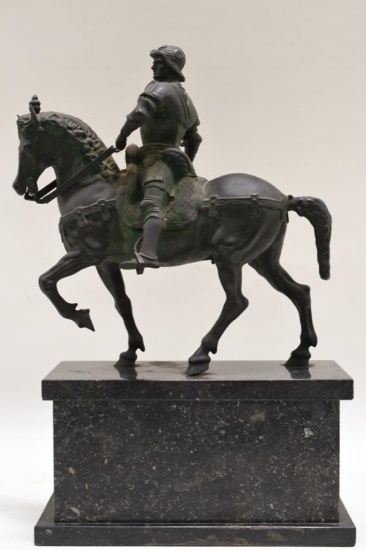 Antique Soldier On Horseback Bronze Statue