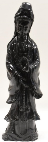 Vintage Kuan Yin Black Jade Statue