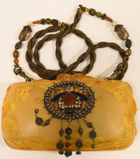Maya Amber Sculptured Resin Clutch With Strap