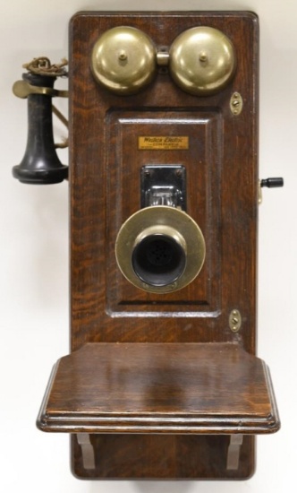 Oak Western-Electric Wall Mount Crank Telephone