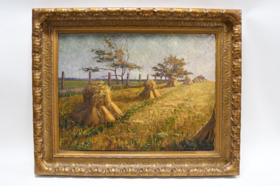 Frank Dudley Indiana Straw Stacks Oil On Canvas