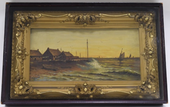 B. Kent Oceanside Scene Oil On Canvas Painting