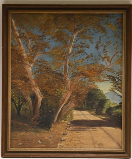 Eleanor Russell Autumn Road Oil On Board Painting