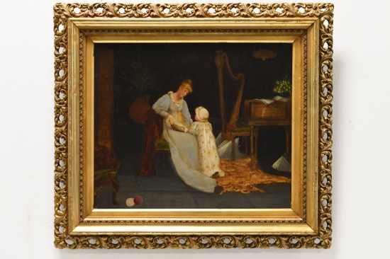 19th Century Mother & Daughter Oil On Canvas