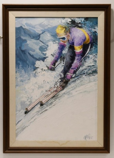 Wayland Moore Downhill Skier Acrylic On Canvas